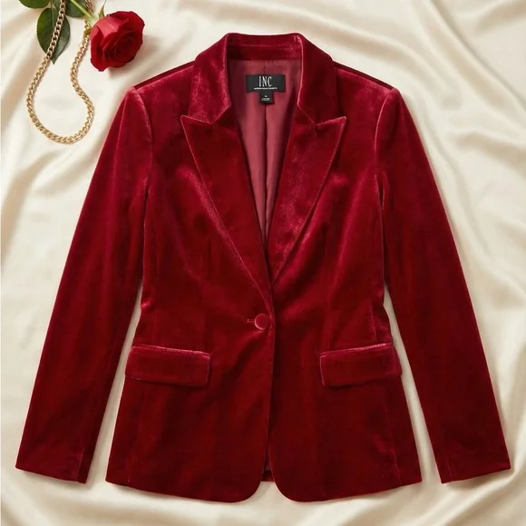 INC International Concepts Rich Red Velvet Blazer - Picture 3 of 7